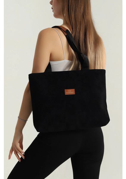 Siyah Süet Fermuarlı El Kol ve Omuz Çantası