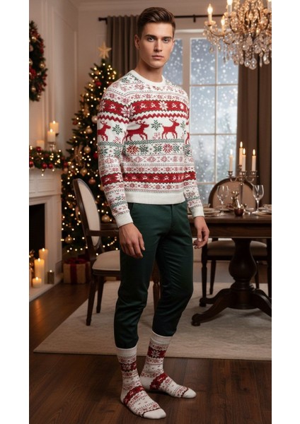 Erkek Yılbaşı Soket Çorap – Pamuklu, Desenli, Sıcak Tutan Noel Temalı 40-45 Numara fırsatları