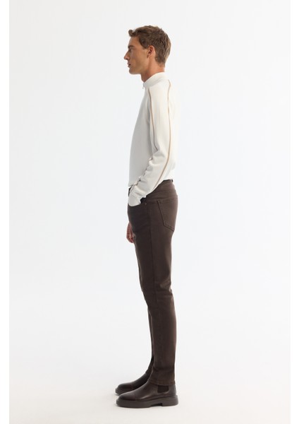 Erkek Kahverengi Eskitme Yıkamalı Esnek Berlin Slim Fit Jean Pantolon A42Y3532