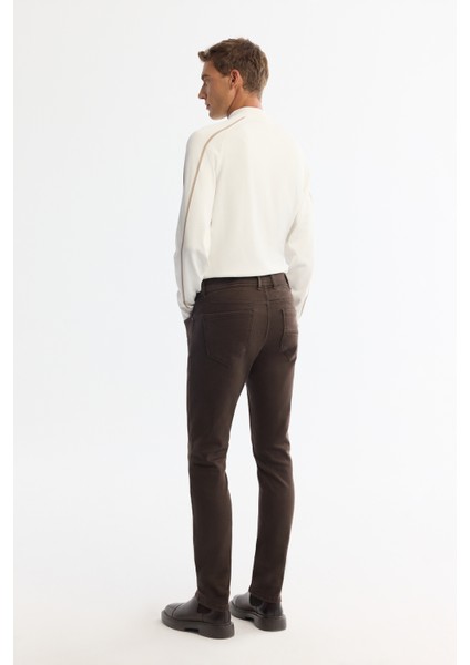 Erkek Kahverengi Eskitme Yıkamalı Esnek Berlin Slim Fit Jean Pantolon A42Y3532