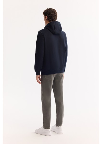 Erkek Lacivert Şardonlu Kumaş Bisiklet Yaka Basic Sweatshirt E001018