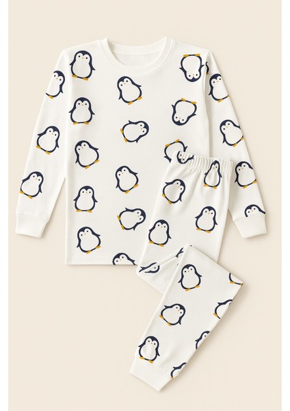 Çocuk Penguen Baskılı Pijama Takımı