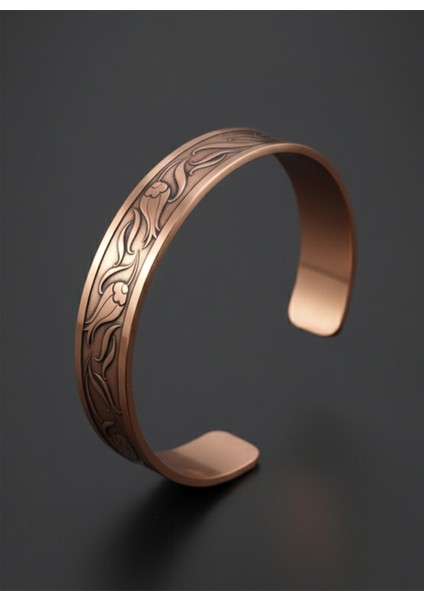 Lale Motifli Lazer Kazıma Dualı Bakır Bileklik Felak Nas Celcelutiye Hz Süleyman Mühürü Koruyucu