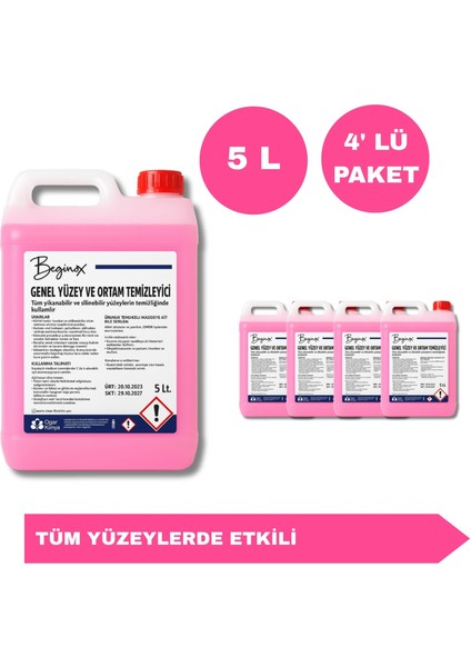 Genel Yüzey ve Ortam Temizleyici 5 Litre – Ferah Koku, Maksimum Hijyen (4’lü Avantaj Paket)