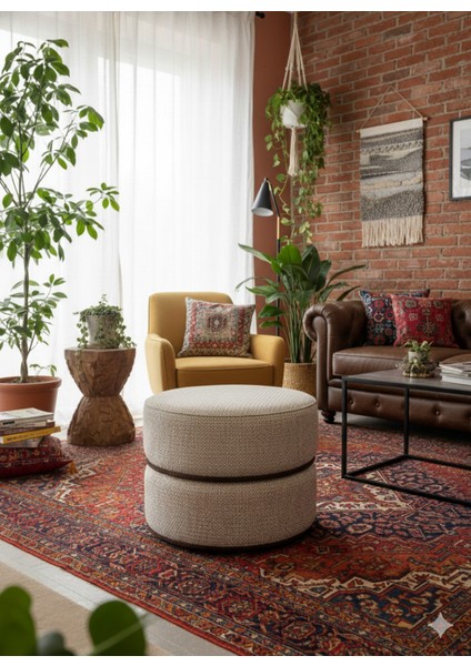 Modern Örgü Dokulu Lüks Yuvarlak Puf Tabure | Salon Oturma Odası Dekoratif Ayak Uzatma Taburesi fiyatları