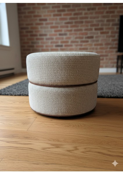Modern Örgü Dokulu Lüks Yuvarlak Puf Tabure | Salon Oturma Odası Dekoratif Ayak Uzatma Taburesi