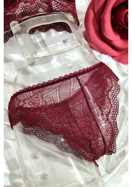 Fantazi Dantel Çapraz Model Bordo Sütyen Kilot Takım modelleri
