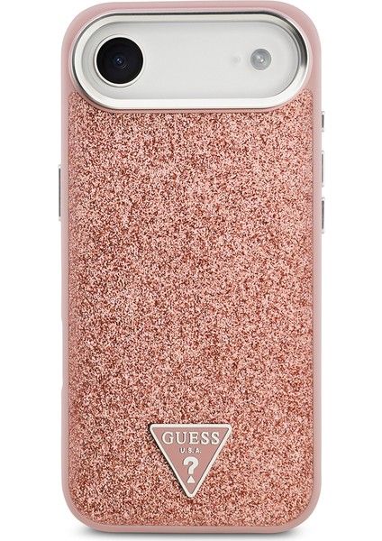 iPhone 17 Air Uyumlu Kılıf Guess Lisanslı M-Safeli Metal Kamera Çerçeveli Üçgen Logolu Glitter Pembe modelleri