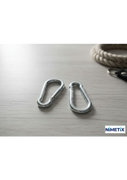 2’li Çelik Karabina 8mm Seti – 200 kg Taşıma, Dayanıklı Mandallı Kanca Askı Aparat