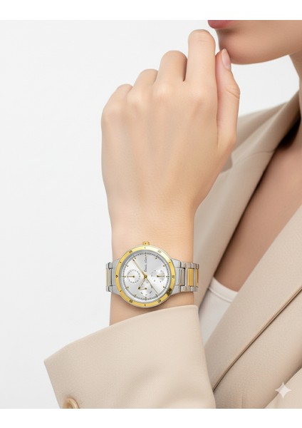 Kadın Kol Saati Altın ve Gümüş Renk, Gümüş Kadran - Şık Metal Kordon, 2 Yıl Garantili modelleri