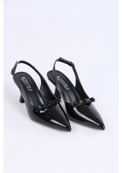 Sivri Burun Siyah Rugan Topuklu Ayakkabı – Zarif Fiyonk Detaylı fırsatları