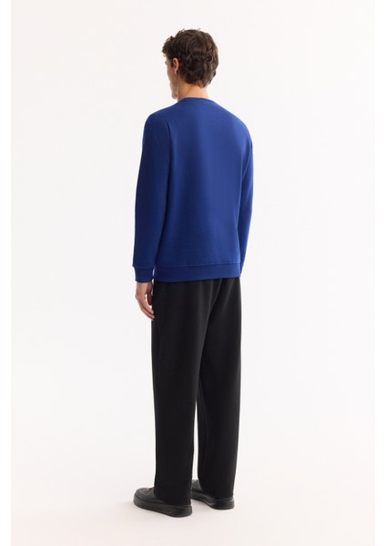 Erkek Saks Bisiklet Yaka Pamuklu Şardonlu Baskılı Regular Fit Sweatshirt B001033