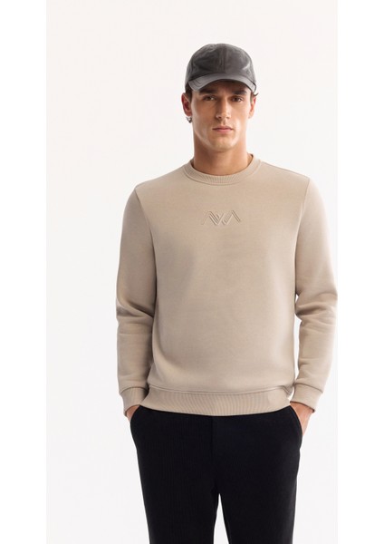 Erkek Taş Bisiklet Yaka Pamuklu Şardonlu Baskılı Regular Fit Sweatshirt B001033