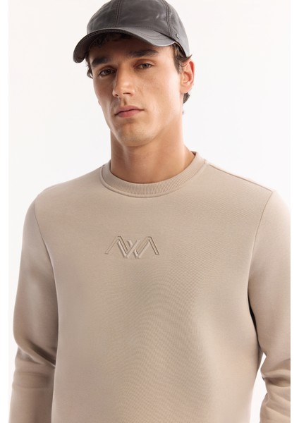 Erkek Taş Bisiklet Yaka Pamuklu Şardonlu Baskılı Regular Fit Sweatshirt B001033