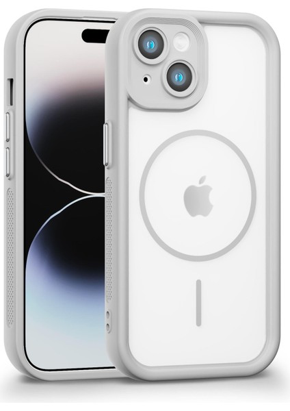 iPhone 15 Uyumlu Kamera Korumalı Magsafe Wireless Şarj Özellikli Mat Silikon Gri Renkli Silikon Telefon Kılıfı