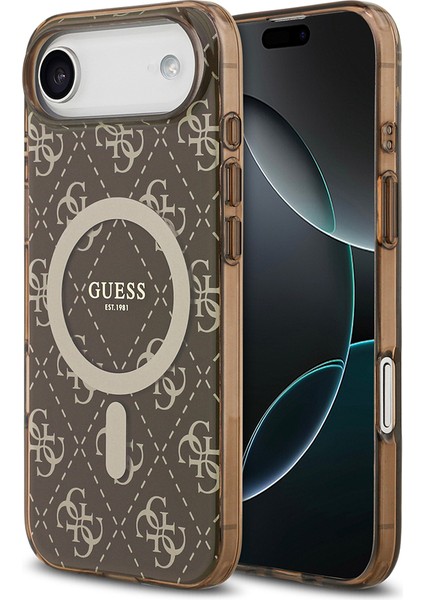 iPhone 17 Air Uyumlu Kılıf Guess Lisanslı M-Safeli Iml Baskılı Klasik Logolu 4g Desenli Kahverengi