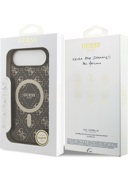 iPhone 17 Air Uyumlu Kılıf Guess Lisanslı M-Safeli Iml Baskılı Klasik Logolu 4g Desenli Kahverengi
