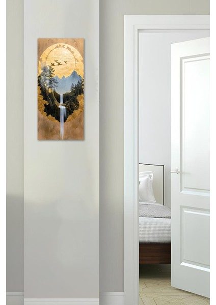 Altın Güneş ve Şelale Manzaralı Temperli Cam Dik Tablo 30X60 cm Ebadında Uv Baskı - DCT041 fırsatları