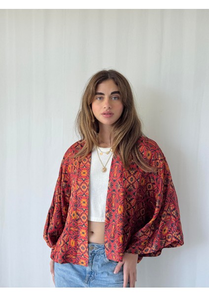 Yeni Tasarım Boho Desen Mini Kimono Kadın Koyu Kiremit fiyatları