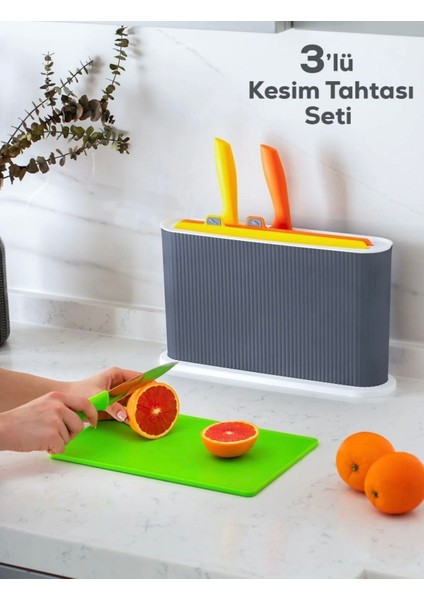 Standlı Bıçaklı 3lü Kesim Tahtası