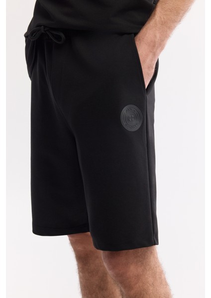Erkek Siyah Beli Lastikli Bağcıklı Bi-Stretch 2 İplik Örme Regular Fit Şort A51Y3611