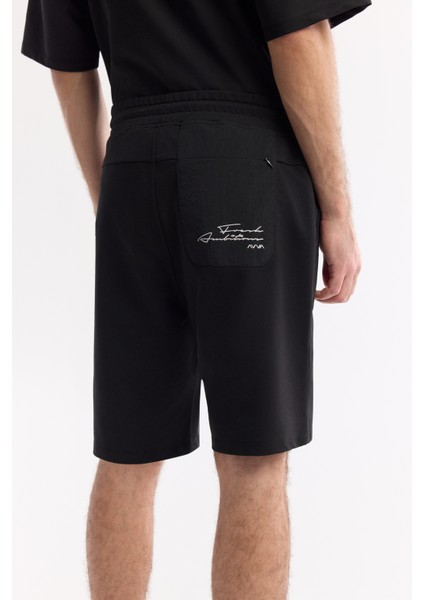 Erkek Siyah Beli Lastikli Bağcıklı Bi-Stretch 2 İplik Örme Regular Fit Şort A51Y3611