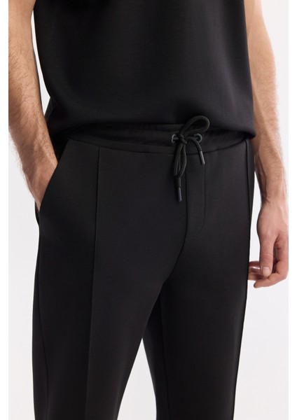 Erkek Siyah Beli Lastikli Bağcıklı Bi-Stretch Regular Fit Eşofman Altı A51Y3400