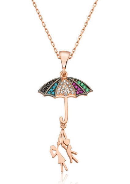 ​Gümüş Şemsiye Tutan Aşıklar Kolye