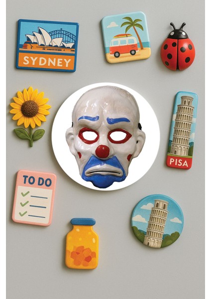 Modern ve Dekoratif Yuvarlak Buzdolabı Magneti Magnet Büyük Boy 10X10 cm - Palyaço