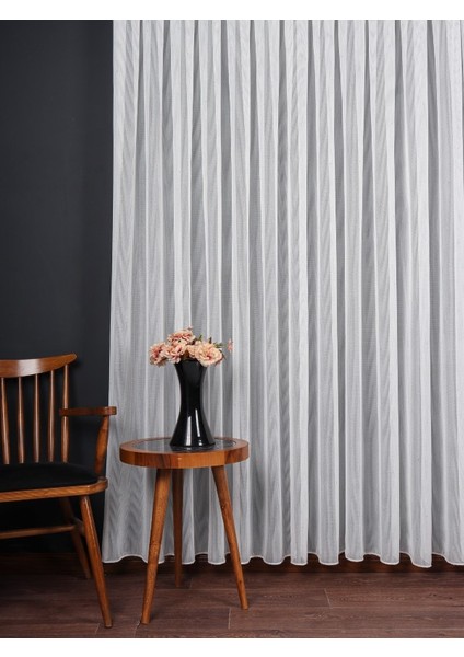 Yumuşak Dokulu Gümüş Damlacık Desenli File Tül Perde Ütü Istemez (1/2.5 Normal Pile)