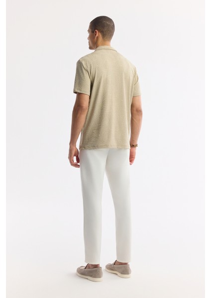 Erkek Vizon Apaj Yaka Jakarlı Elastan Regular Fit T-Shirt A51Y1069