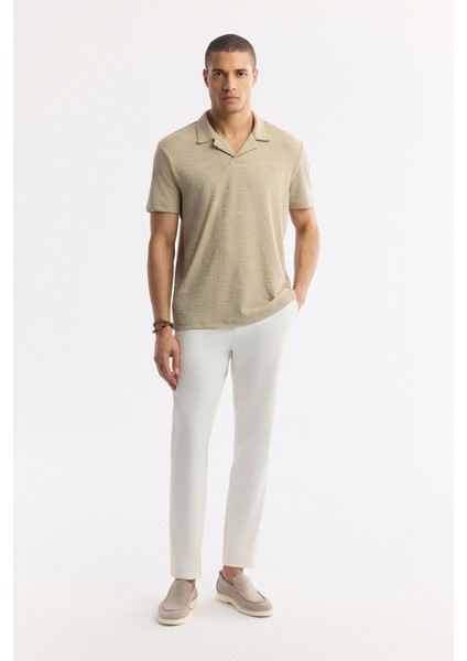 Erkek Vizon Apaj Yaka Jakarlı Elastan Regular Fit T-Shirt A51Y1069