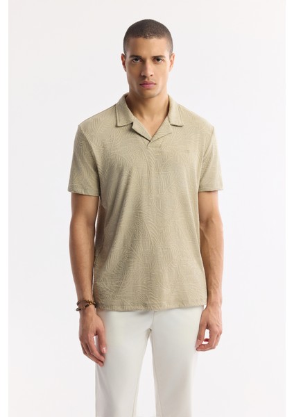Erkek Vizon Apaj Yaka Jakarlı Elastan Regular Fit T-Shirt A51Y1069