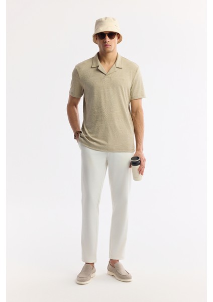 Erkek Vizon Apaj Yaka Jakarlı Elastan Regular Fit T-Shirt A51Y1069