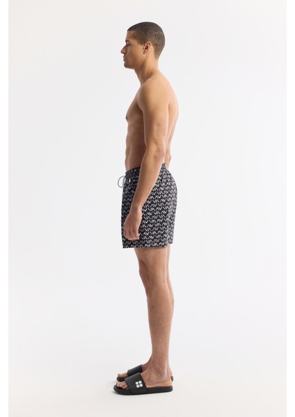 Erkek Siyah Hızlı Kuruyan Baskılı Çantalı Relaxed Fit Relaxed Fit Deniz Şortu A51Y3828