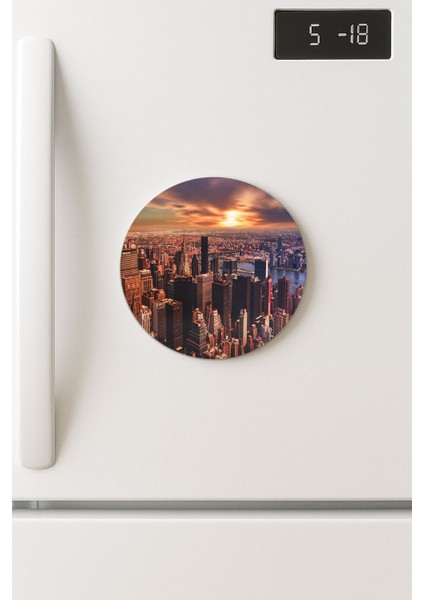 Desenli Temalı Yuvarlak Buzdolabı Magnet – 10X10 cm Newyork