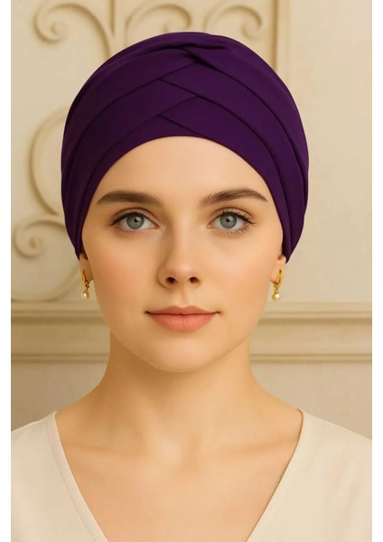 Üç Bantlı Dış Bone | Mürdüm Hijab • Tesettür Giyim Için Şık • Modern • Pratik ve Konforlu Kullanım