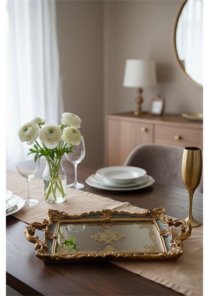 Şık Oymalı Aynalı Klasik Sunum Tepsi fiyatları