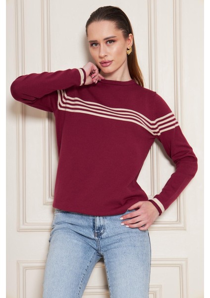 Kadın Bisiklet Yaka Yumuşak Dokulu Çizgili Triko Kazak 35111 fiyatları