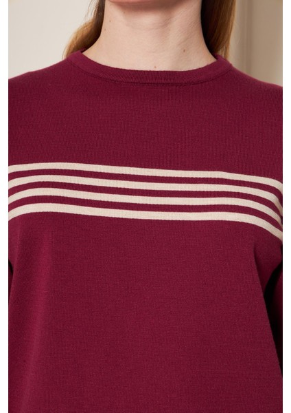 Kadın Bisiklet Yaka Yumuşak Dokulu Çizgili Triko Kazak 35111 indirimleri