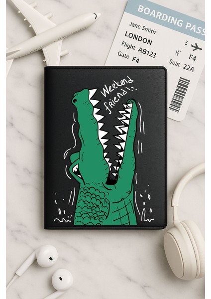 Tüm Ülke Pasaportları Için Siyah Vinleks Deri Pasaport Kılıfı Kabı Timsah