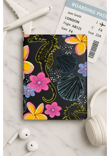 Tüm Ülke Pasaportları Için Siyah Vinleks Deri Pasaport Kılıfı Kabı Deniz Atı