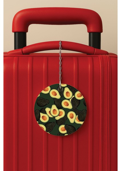 Desenli Baskılı Pleksi Zincir Aparatlı Bavul Etiketi Valiz Etiketi Avocado