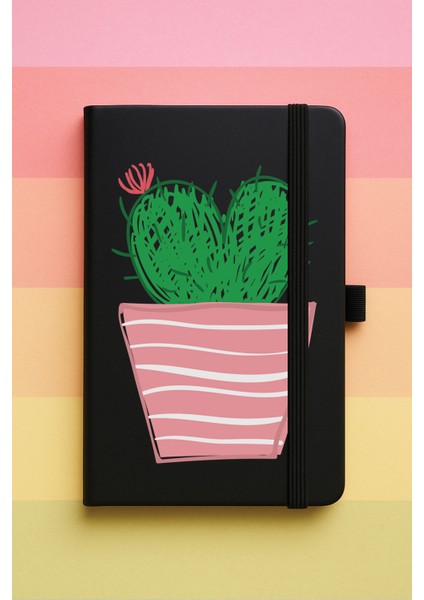 Kaktüs Saksı Baskılı Tarihsiz Yuvarlak Köşeli Desenli Uv Termo Defter