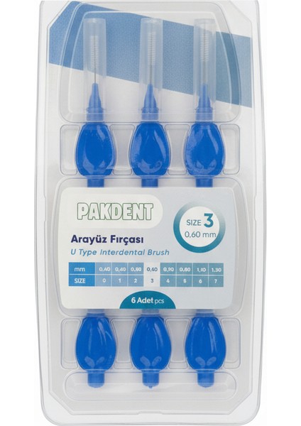 Arayüz Fırçası Diş Arası Temizleme Fırçası U Tipi Diş Arası Temizlik Mavi 0,60 mm modelleri
