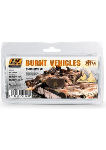 Ak 4120 5X35 Ml. Yanmış Araçlar Efekti Pigmentleri, Enamel Model Boyası Seti