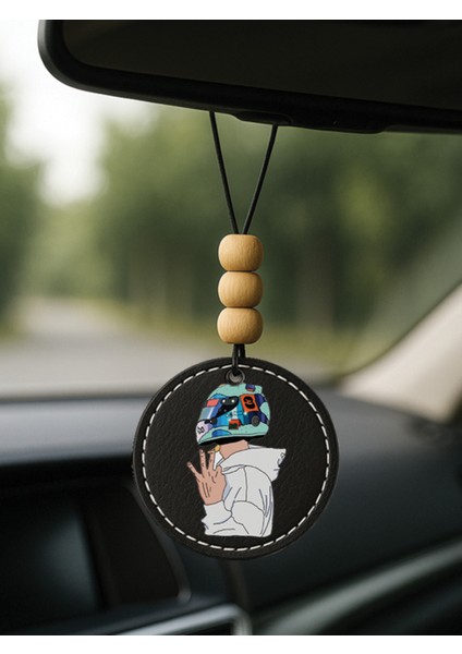 Özel Tasarım Deri Baskılı Desenli Araba Dikiz Aynası Süsü Siyah - Cool Boy