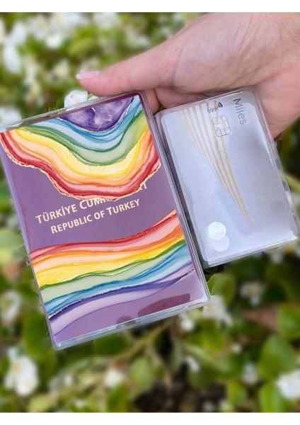 Rainbow Ametist Desenli Universal Şeffaf Pasaport Kılıfı Model Tüm Ülke Pasaportlarına Uygun