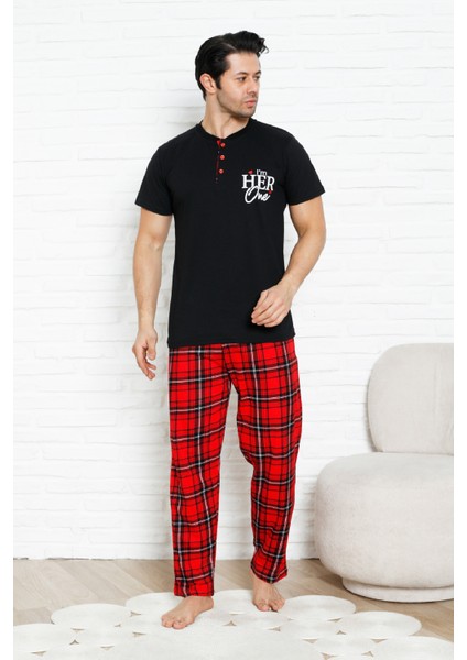 Erkek Pijama Takımı - Ekose Altlı-3 Düğmeli - %100 Pamuklu 12386