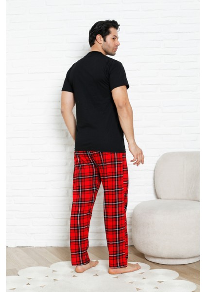 Erkek Pijama Takımı - Ekose Altlı-3 Düğmeli - %100 Pamuklu 12386 fırsatları